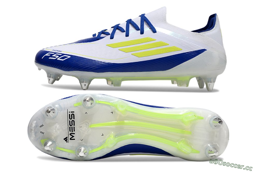 Men's Adidas F50 Elite SG Soft Ground Low-Tops Football Boots - White/Blue/Yellow 1