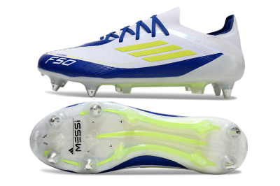 Men's Adidas F50 Elite SG Soft Ground Low-Tops Football Boots - White/Blue/Yellow
