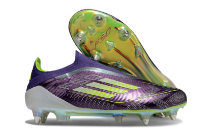 Men's Adidas F50 Elite Laceless SG Soft Ground Low-Tops Football Boots - Purple/Yellow/White