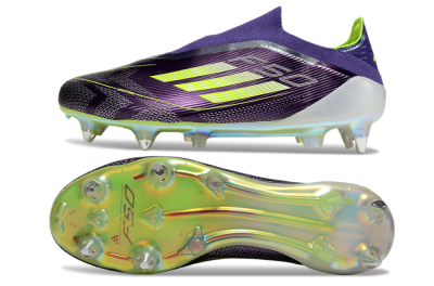 Men's Adidas F50 Elite Laceless SG Soft Ground Low-Tops Football Boots - Purple/Yellow/White
