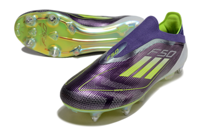 Men's Adidas F50 Elite Laceless SG Soft Ground Low-Tops Football Boots - Purple/Yellow/White