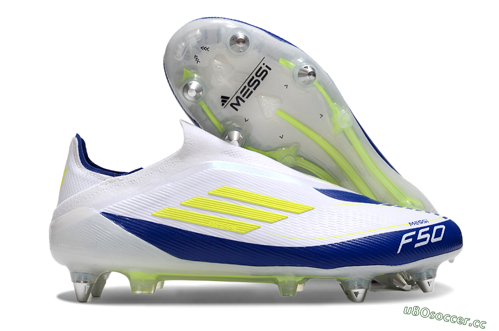 Men's Adidas F50 Elite Laceless SG Soft Ground Low-Tops Football Boots - White/Blue/Yellow 2