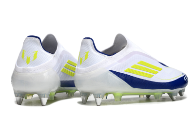 Men's Adidas F50 Elite Laceless SG Soft Ground Low-Tops Football Boots - White/Blue/Yellow