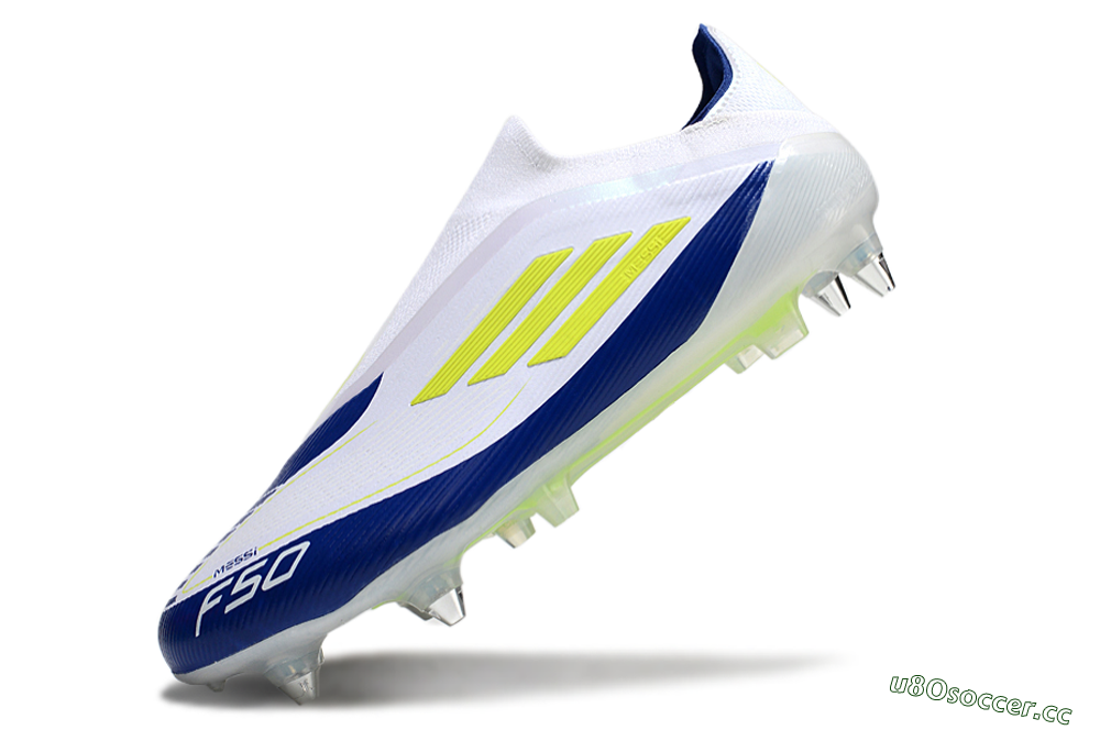 Men's Adidas F50 Elite Laceless SG Soft Ground Low-Tops Football Boots - White/Blue/Yellow 5
