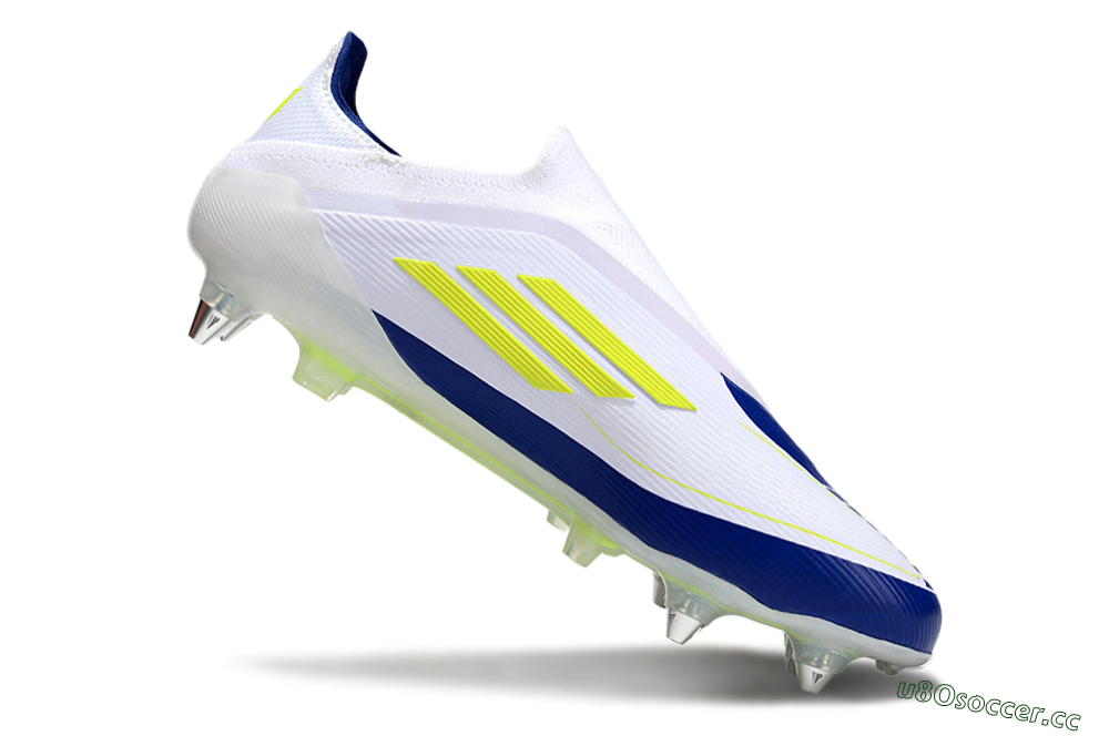 Men's Adidas F50 Elite Laceless SG Soft Ground Low-Tops Football Boots - White/Blue/Yellow 4