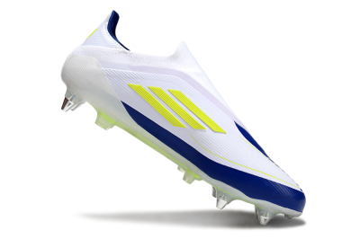 Men's Adidas F50 Elite Laceless SG Soft Ground Low-Tops Football Boots - White/Blue/Yellow