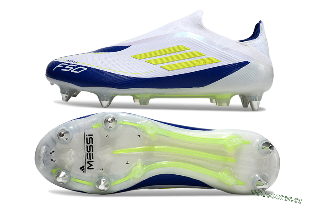 Men's Adidas F50 Elite Laceless SG Soft Ground Low-Tops Football Boots - White/Blue/Yellow 1
