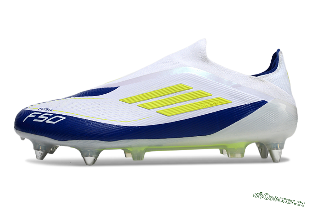 Men's Adidas F50 Elite Laceless SG Soft Ground Low-Tops Football Boots - White/Blue/Yellow 0