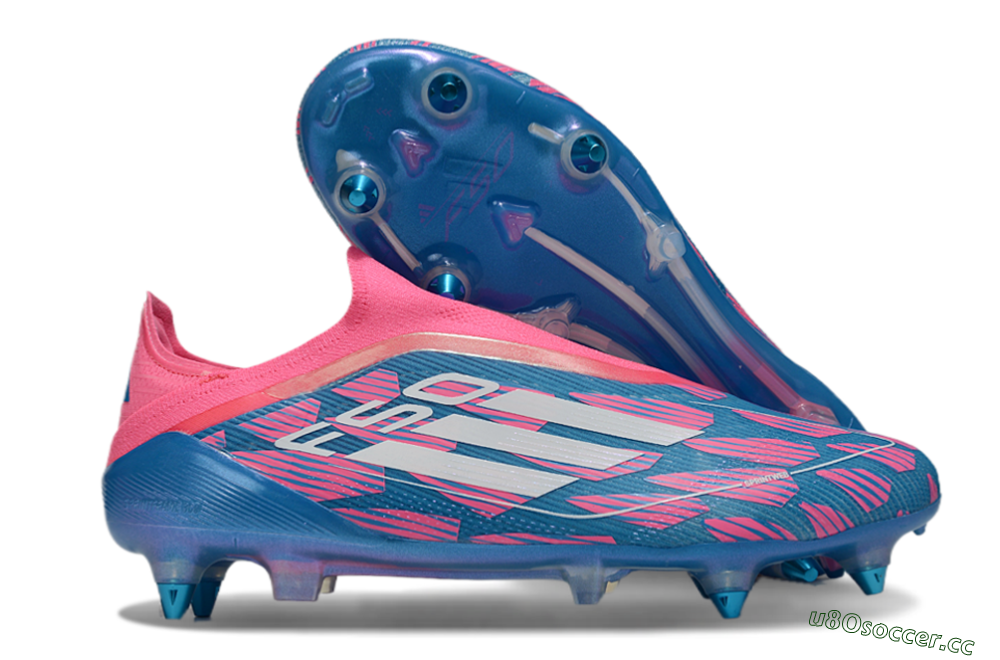Men's Adidas F50 Elite Laceless SG Soft Ground Low-Tops Football Boots - Blue/Pink/White 2