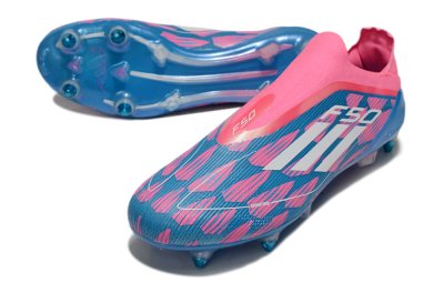 Men's Adidas F50 Elite Laceless SG Soft Ground Low-Tops Football Boots - Blue/Pink/White