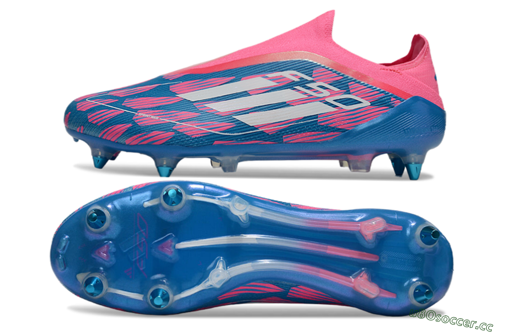 Men's Adidas F50 Elite Laceless SG Soft Ground Low-Tops Football Boots - Blue/Pink/White 1