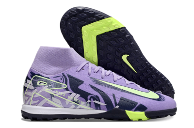 Men's Nike Air Zoom Mercurial Superfly 10 Elite TF Artificial Turf High-Tops Football Shoes - Purple/Yellow/White