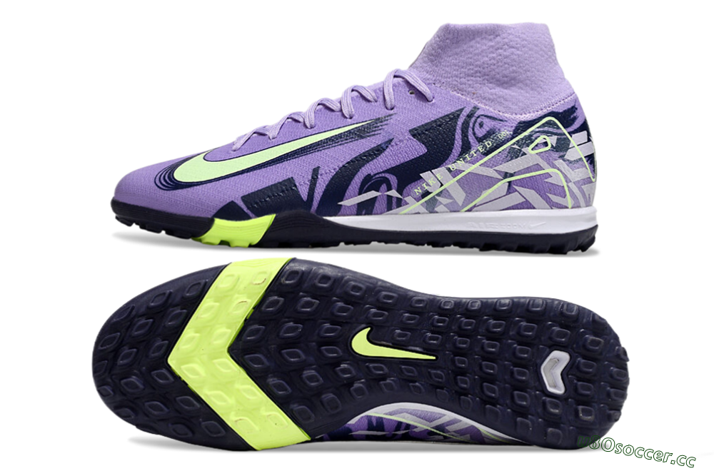 Men's Nike Air Zoom Mercurial Superfly 10 Elite TF Artificial Turf High-Tops Football Shoes - Purple/Yellow/White 1