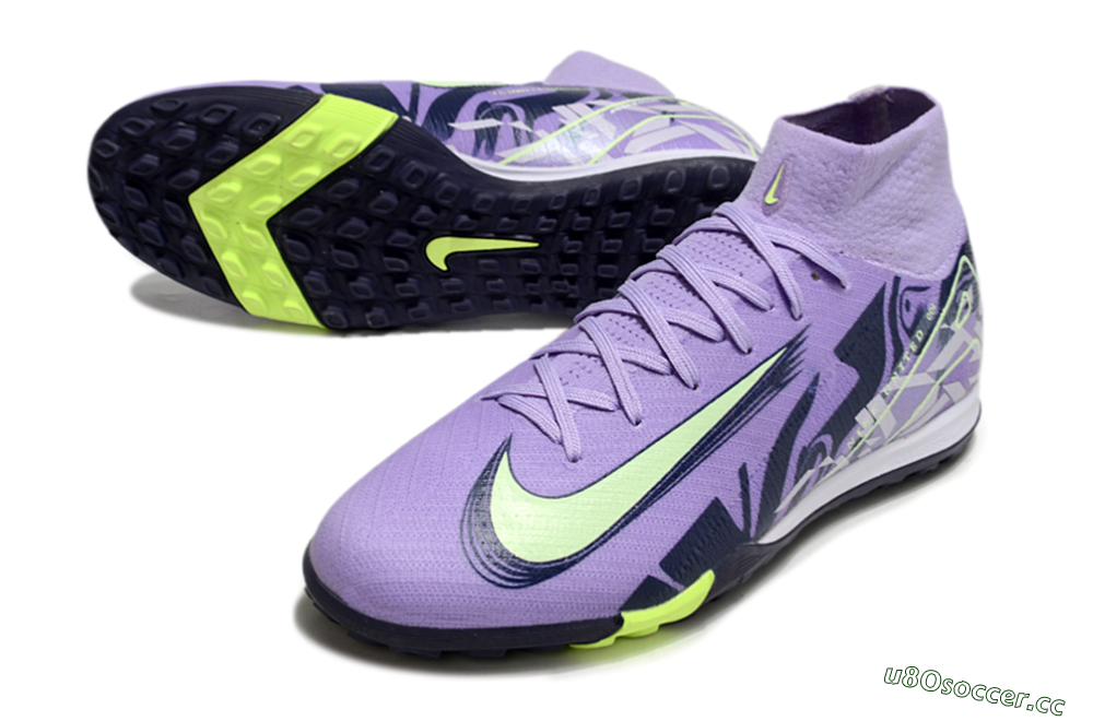 Men's Nike Air Zoom Mercurial Superfly 10 Elite TF Artificial Turf High-Tops Football Shoes - Purple/Yellow/White 3