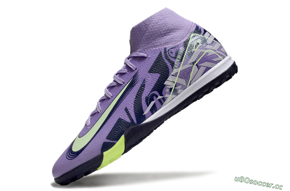 Men's Nike Air Zoom Mercurial Superfly 10 Elite TF Artificial Turf High-Tops Football Shoes - Purple/Yellow/White 5