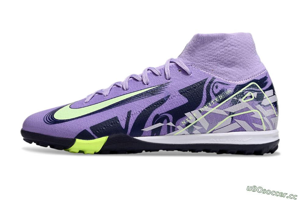 Men's Nike Air Zoom Mercurial Superfly 10 Elite TF Artificial Turf High-Tops Football Shoes - Purple/Yellow/White 0