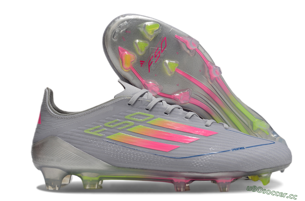 Men's Adidas F50 Elite FG Firm Ground Low-Tops Football Boots - Grey/Pink/Yellow 2