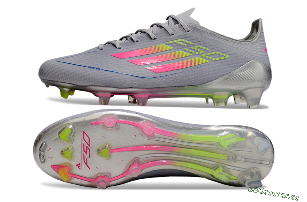 Men's Adidas F50 Elite FG Firm Ground Low-Tops Football Boots - Grey/Pink/Yellow 1