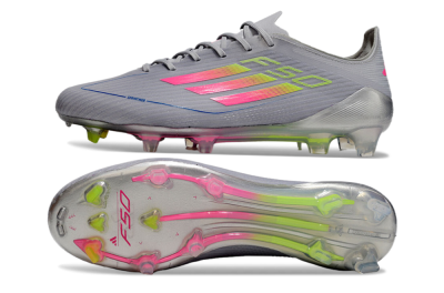 Men's Adidas F50 Elite FG Firm Ground Low-Tops Football Boots - Grey/Pink/Yellow