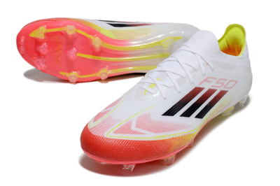 Men's Adidas F50 Elite FG Firm Ground Low-Tops Football Boots - White/Red/Yellow