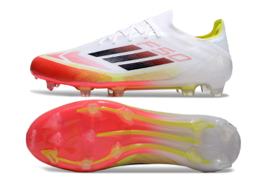 Men's Adidas F50 Elite FG Firm Ground Low-Tops Football Boots - White/Red/Yellow