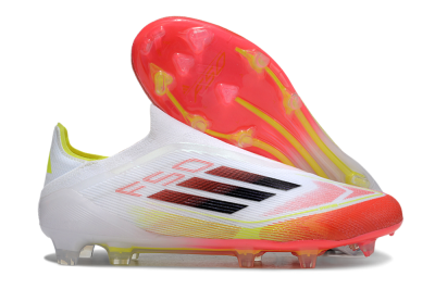 Men's Adidas F50 Elite Laceless FG Firm Ground Low-Tops Football Boots - White/Red/Yellow