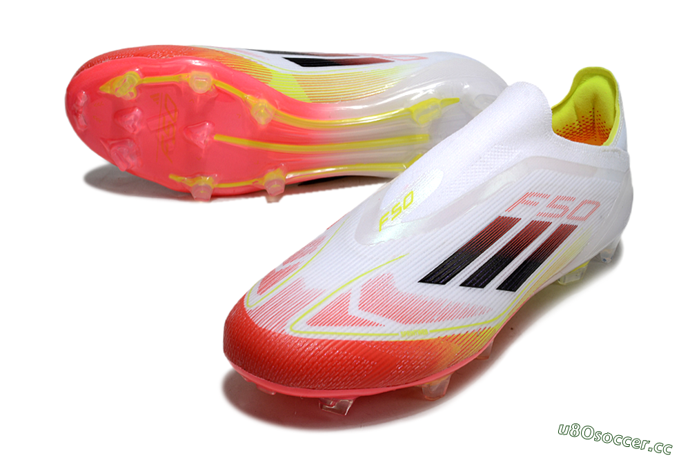 Men's Adidas F50 Elite Laceless FG Firm Ground Low-Tops Football Boots - White/Red/Yellow 3