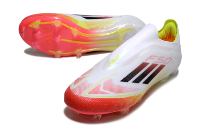 Men's Adidas F50 Elite Laceless FG Firm Ground Low-Tops Football Boots - White/Red/Yellow