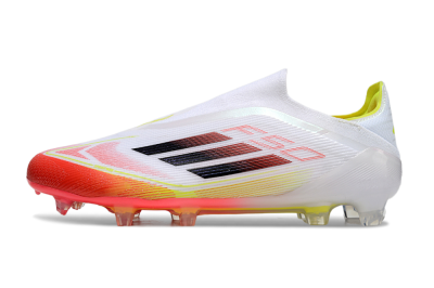 Men's Adidas F50 Elite Laceless FG Firm Ground Low-Tops Football Boots - White/Red/Yellow
