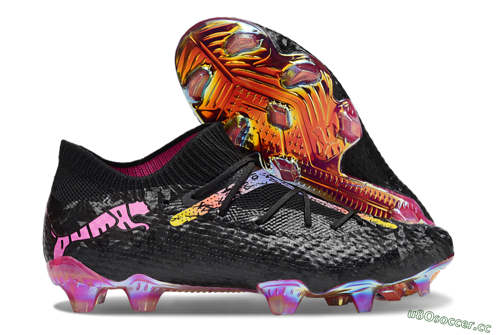 Men's Puma Future Ultimate FG Firm Ground Low-Tops Football Boots - Black/Pink/Yellow 2