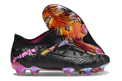 Men's Puma Future Ultimate FG Firm Ground Low-Tops Football Boots - Black/Pink/Yellow