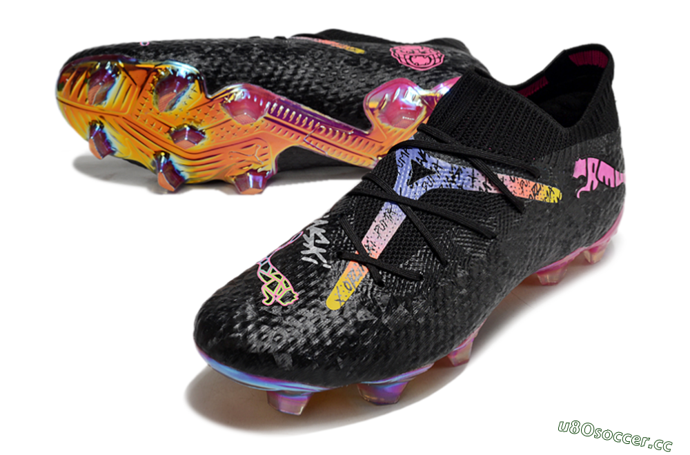 Men's Puma Future Ultimate FG Firm Ground Low-Tops Football Boots - Black/Pink/Yellow 3