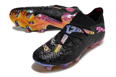 Men's Puma Future Ultimate FG Firm Ground Low-Tops Football Boots - Black/Pink/Yellow