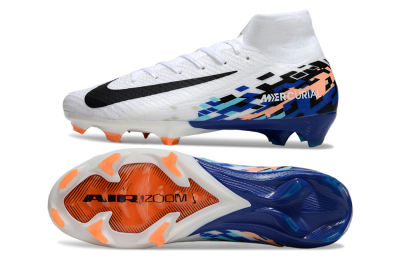 Unisex Nike Air Zoom Mercurial Superfly 10 Elite FG Firm Ground High-Tops Football Boots - White/Blue/Orange