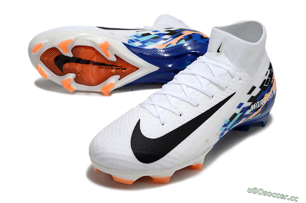 Unisex Nike Air Zoom Mercurial Superfly 10 Elite FG Firm Ground High-Tops Football Boots - White/Blue/Orange 3