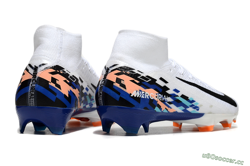 Unisex Nike Air Zoom Mercurial Superfly 10 Elite FG Firm Ground High-Tops Football Boots - White/Blue/Orange 6