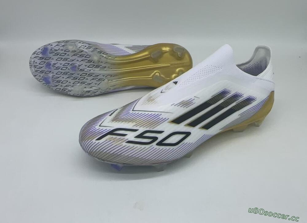 Men's Adidas F50 Elite Laceless FG Firm Ground Low-Tops Football Boots - White/Black/Gold