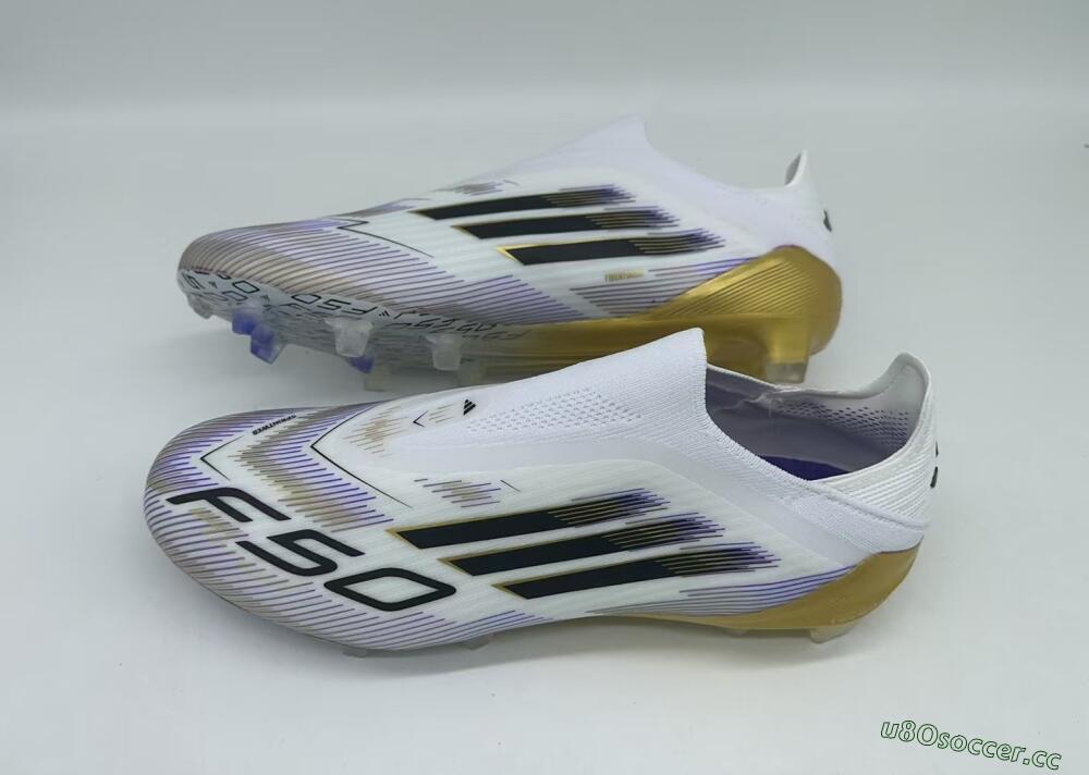 Men's Adidas F50 Elite Laceless FG Firm Ground Low-Tops Football Boots - White/Black/Gold