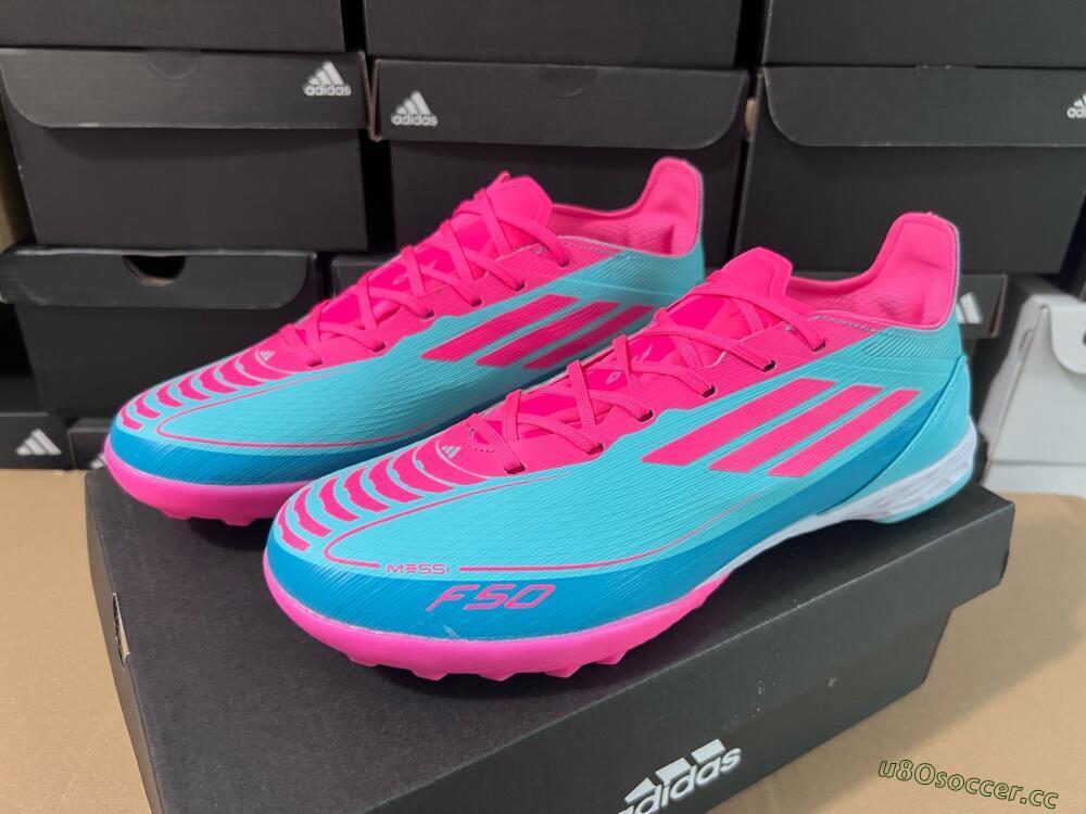 Unisex Adidas F50 Elite TF Artificial Turf Low-Tops Football Shoes - Jade/Pink/White