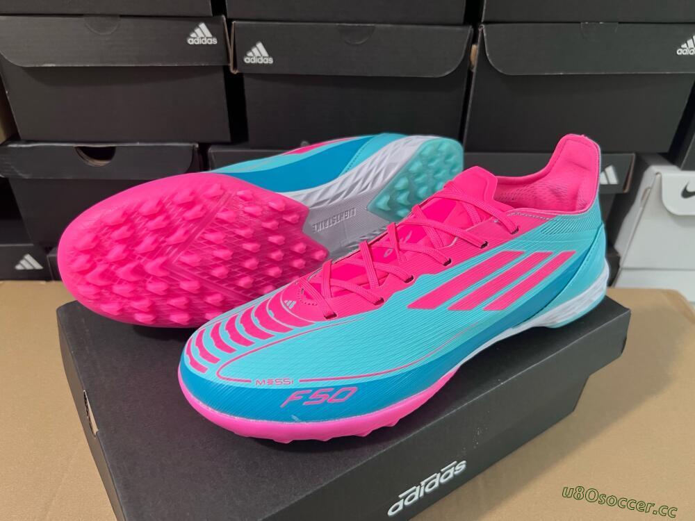Unisex Adidas F50 Elite TF Artificial Turf Low-Tops Football Shoes - Jade/Pink/White