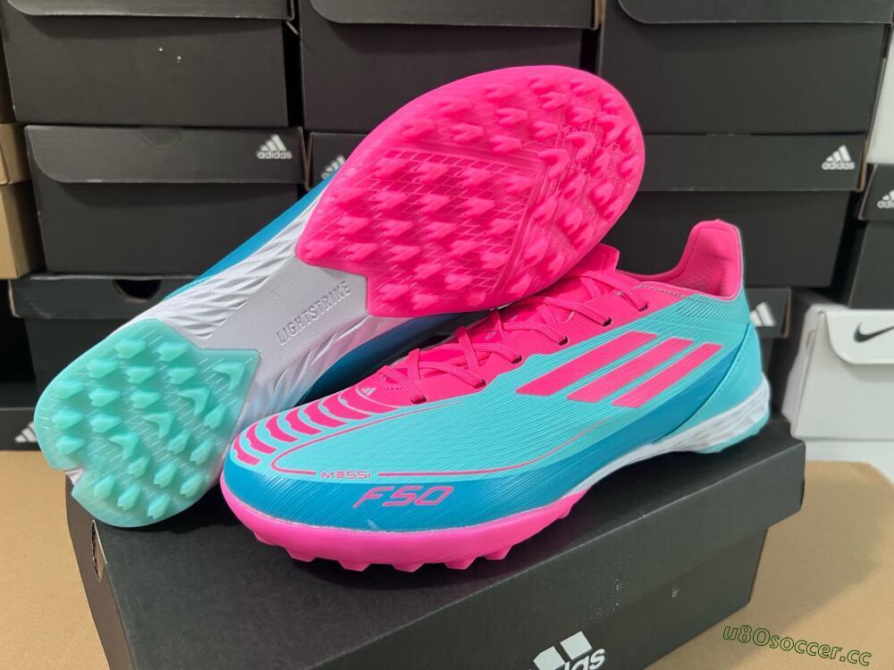 Unisex Adidas F50 Elite TF Artificial Turf Low-Tops Football Shoes - Jade/Pink/White