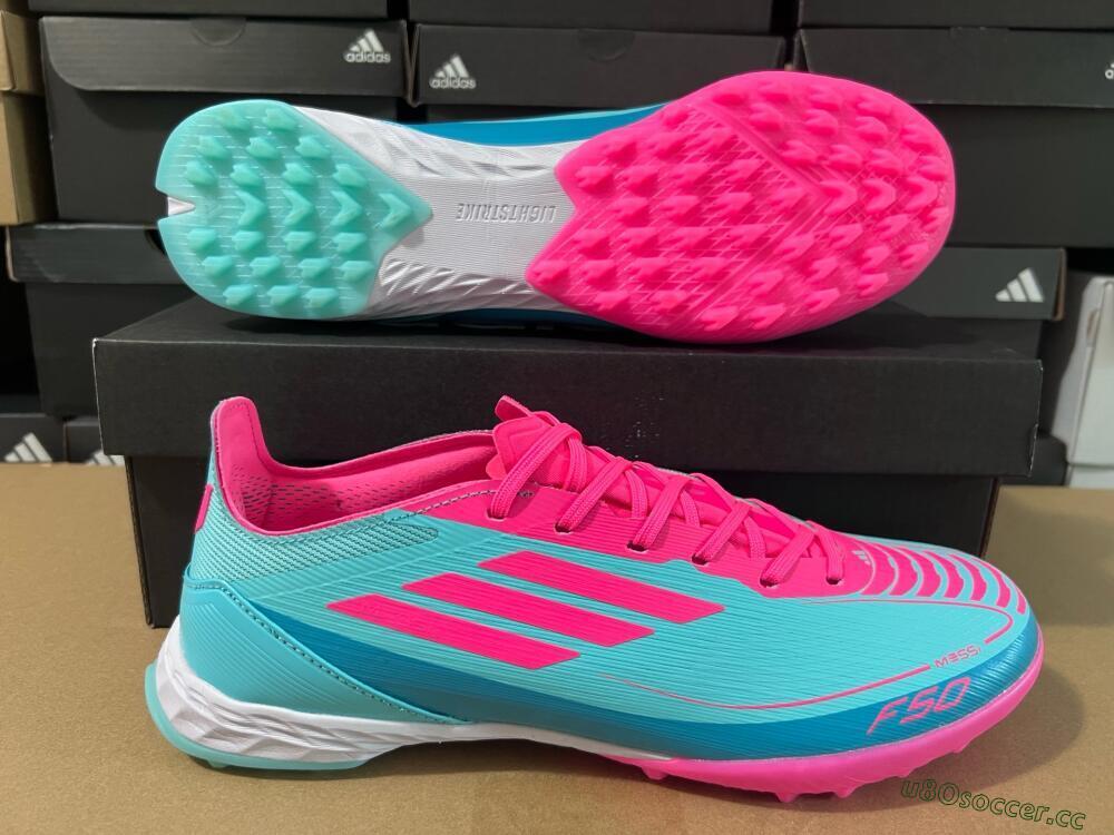 Unisex Adidas F50 Elite TF Artificial Turf Low-Tops Football Shoes - Jade/Pink/White