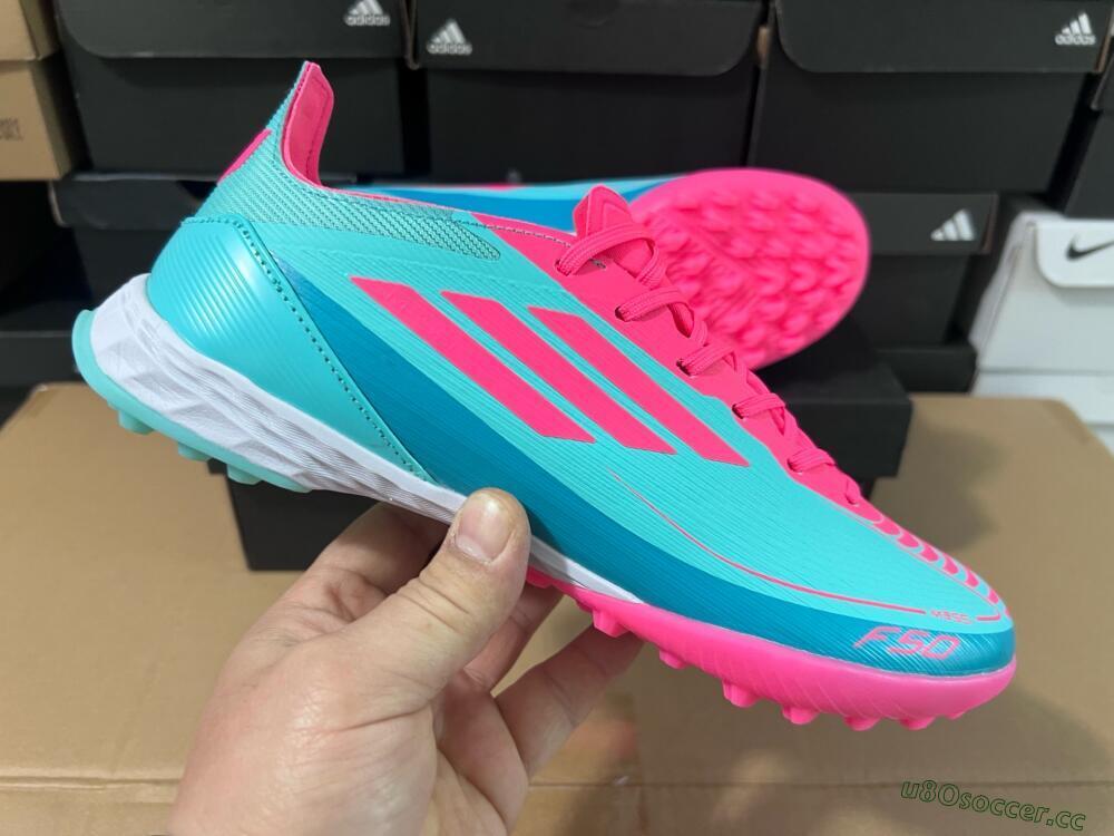 Unisex Adidas F50 Elite TF Artificial Turf Low-Tops Football Shoes - Jade/Pink/White