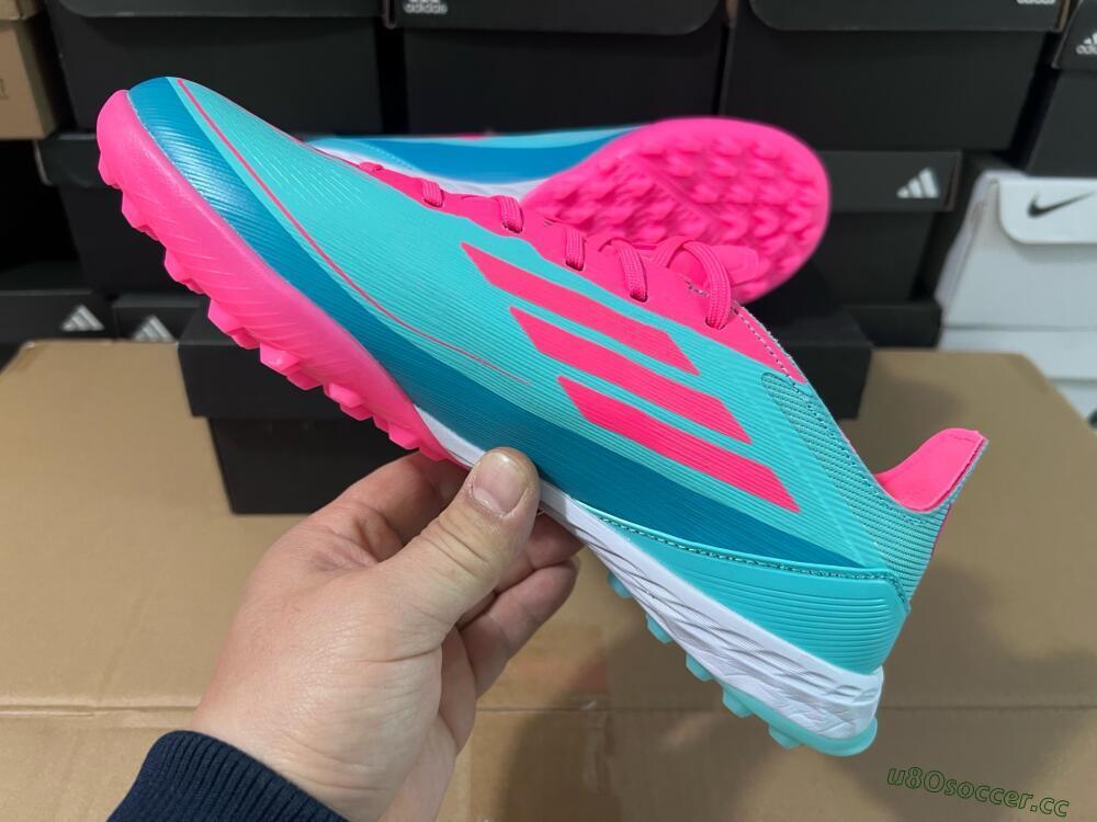Unisex Adidas F50 Elite TF Artificial Turf Low-Tops Football Shoes - Jade/Pink/White