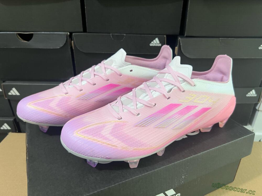 Men's Adidas F50 Elite FG Firm Ground Low-Tops Football Boots - Pink/White/Gold