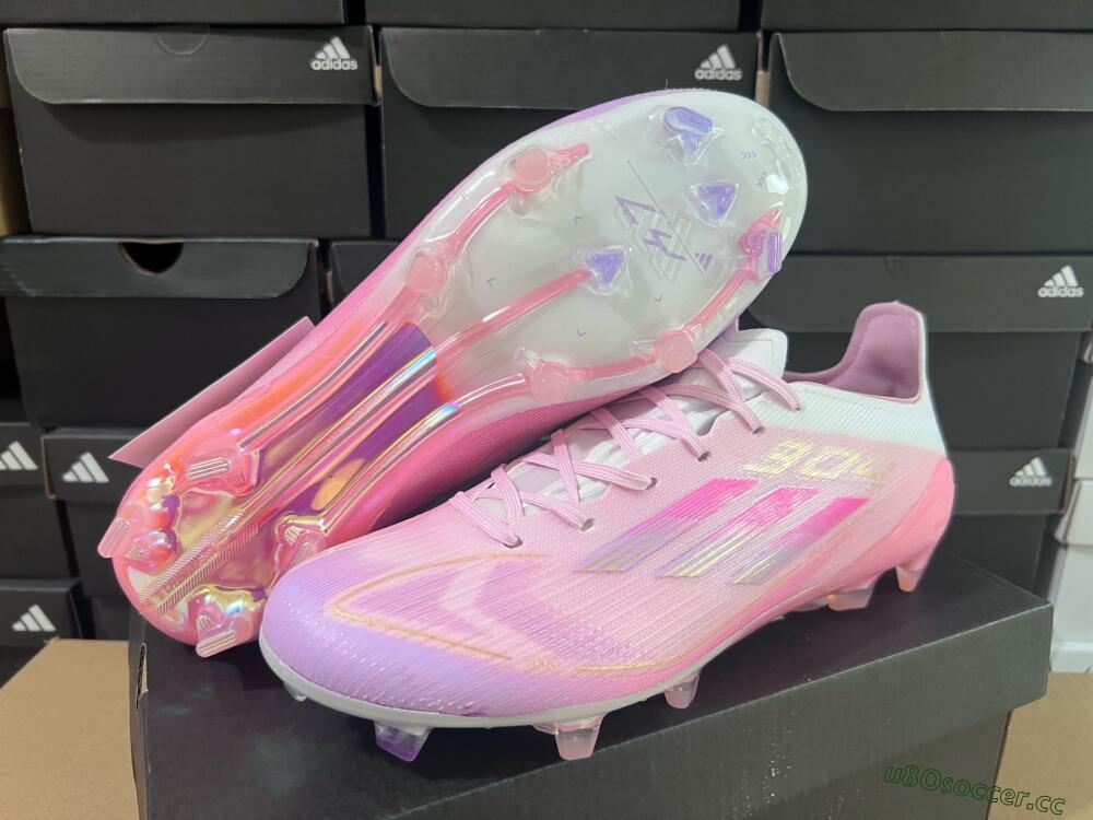 Men's Adidas F50 Elite FG Firm Ground Low-Tops Football Boots - Pink/White/Gold