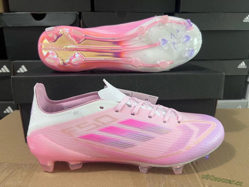 Men's Adidas F50 Elite FG Firm Ground Low-Tops Football Boots - Pink/White/Gold