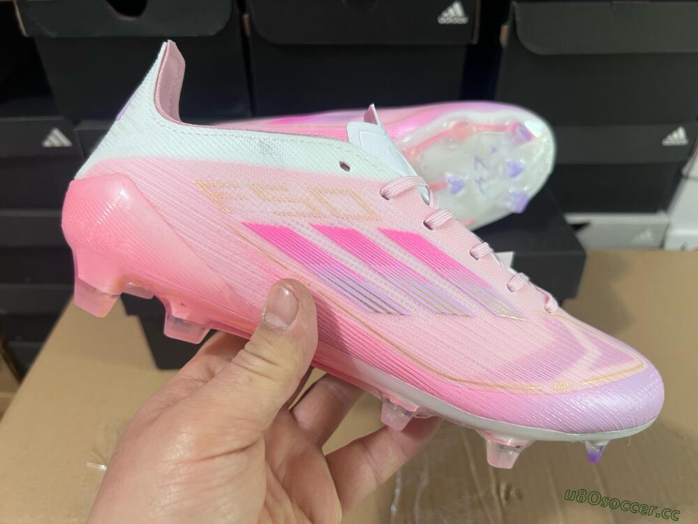 Men's Adidas F50 Elite FG Firm Ground Low-Tops Football Boots - Pink/White/Gold