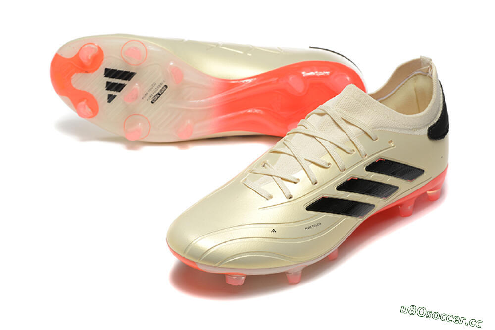 Men's Adidas Copa Pure 2+ FG Firm Ground Low-Tops Football Boots - Beige/Black/Red 3