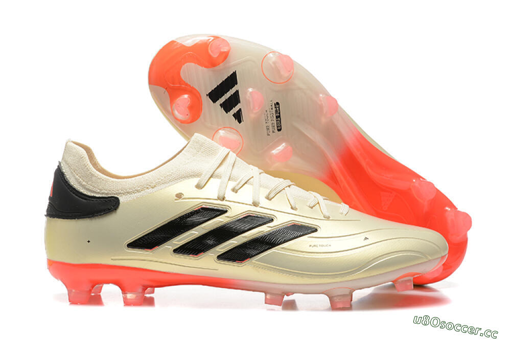 Men's Adidas Copa Pure 2+ FG Firm Ground Low-Tops Football Boots - Beige/Black/Red 2